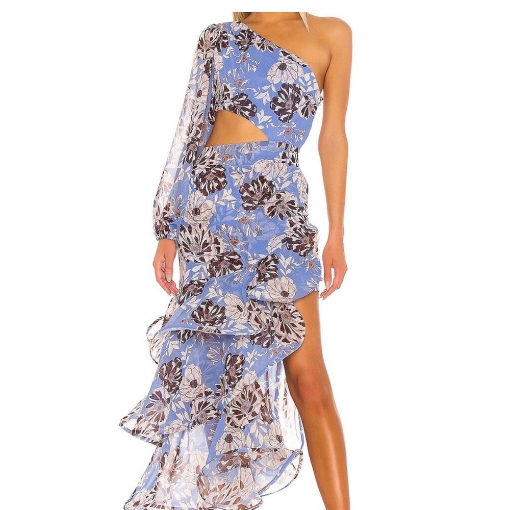 Alexis Floral One-Shoulder Blue Dress